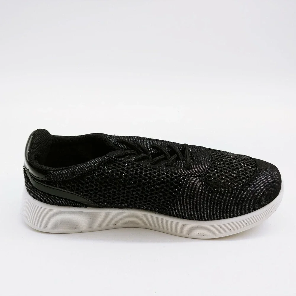 Yoki Shoes Womans Benz 28 Lace Up Sneaker Black Glitter White Outsole 6.5 NEW